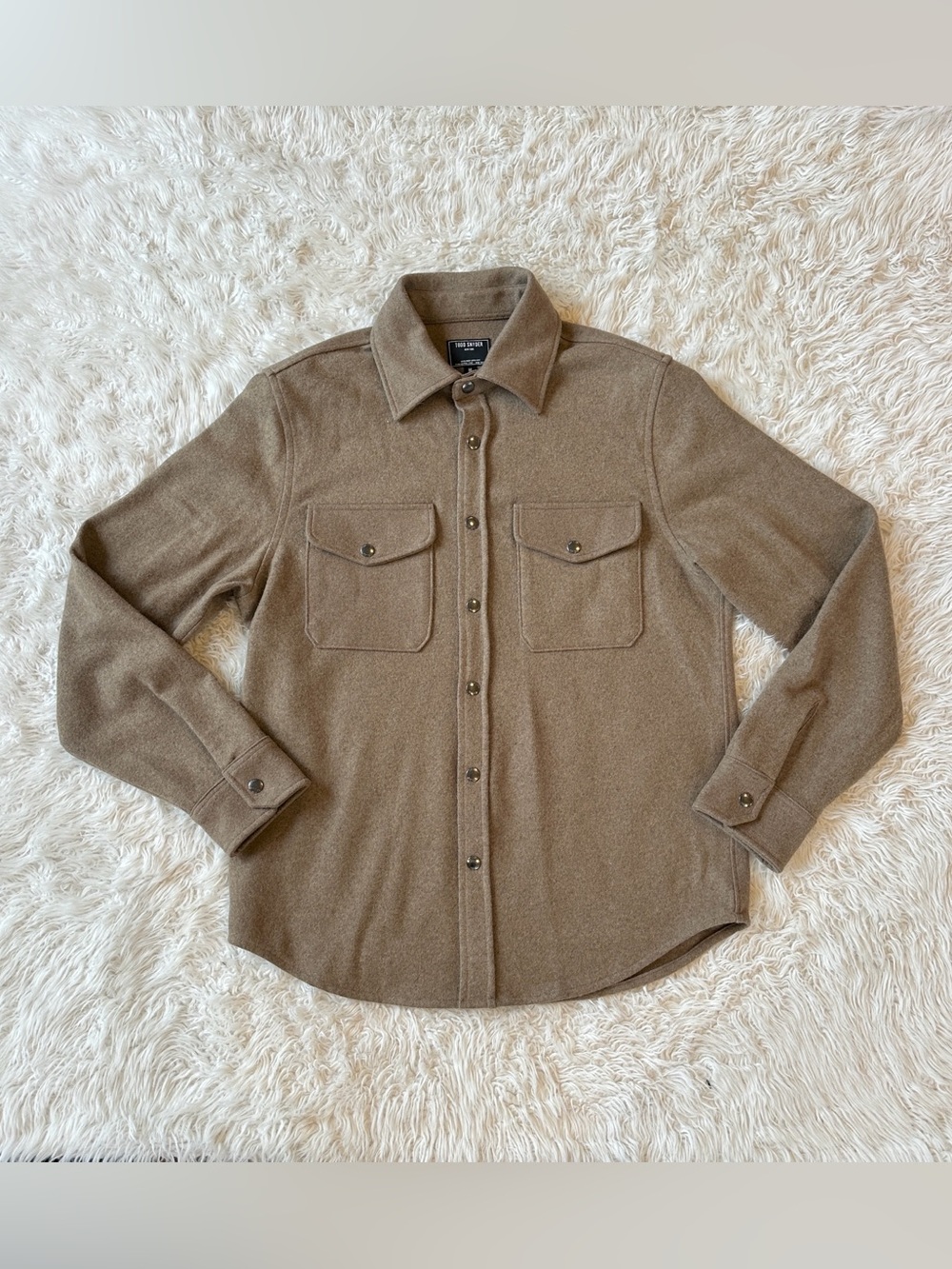 Todd Snyder Tan wool blend snap front overshirt shirt jacket shacket Med Italy